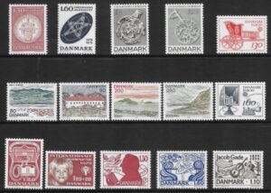 1979 Denmark. Commemoratives SG.667-81 year set complete. U/M (MNH) cat val. £16.55