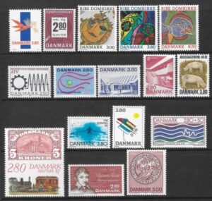 1987 Denmark Commemoratives SG.841-857 Year set complete (less MS.852) U/M (MNH) cat val. £33.00