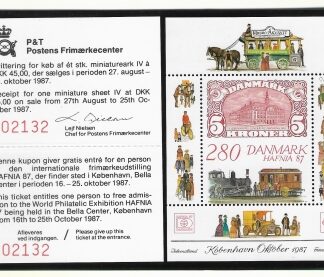 1987 Denmark  MS.852 & addmission ticket 'Hafnia 87' U/M (MNH) cat val. £38