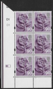 EN20  90p Tudor Rose 2B    cyld. D1 D1  Phos D1  (left Grid)  DLR  U/M (MNH)