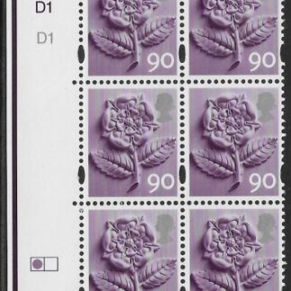 EN20  90p Tudor Rose 2B    cyld. D1 D1  Phos D1  (left Grid)  DLR  U/M (MNH)