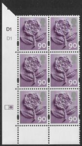 EN20  90p Tudor Rose 2B    cyld. D1 D1   Phos D1  (right grid)  DLR  U/M (MNH)