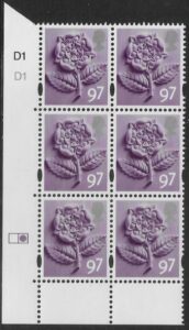 EN21  97p Tudor Rose 2B    cyld. D1 D1   Phos D1  (right grid)  DLR  U/M (MNH)