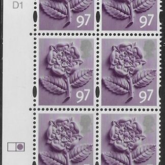 EN21  97p Tudor Rose 2B    cyld. D1 D1   Phos D1  (right grid)  DLR  U/M (MNH)