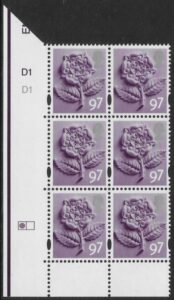 EN21  97p Tudor Rose 2B    cyld. D1 D1   Phos D1  (left grid)  DLR  U/M (MNH)