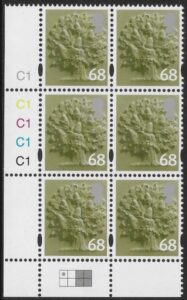 EN31  68p Oak Tree 2B   cyld. C1x5   Phos C1 Grid R1 C1 Cartor.  U/M (MNH)