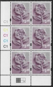 EN43  £1.28 Tudor Rose 2B   cyld. C1x5    Phos C1 Grid R2 C4 Cartor. U/M (MNH)