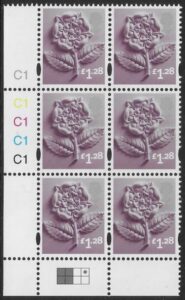 EN43  £1.28 Tudor Rose 2B   cyld. C1x5    Phos C1 Grid R1 C4 Cartor. U/M (MNH)
