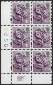 EN64  £1.63 Tudor Rose 2B   cyld. C1x4    Phos C1 Grid R1 C3 Cartor. U/M (MNH)