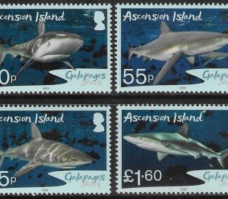 2022 Ascension Island.  SG.1339-42   Galapagos Sharks.  set 4 values. U/M (MNH).