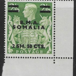 SG. S19 2s.50c on 2s 6d yellow green. BMA Somalia. lightly mounted mint.