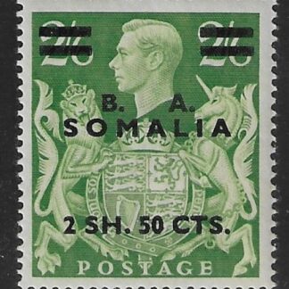 SG. S30 2s.50c  on 2s6d yellow green. B A Somalia. lightly mounted mint.