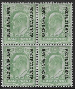 SG.67 Bechuanaland Protectorate ½d yellowish-green (block of 4). U/M x 2 M/M x 2.