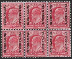 SG.68 Bechuanaland Protectorate 1d scarlet (block of 6). all M/M.(cat. £60)