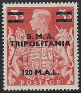 SG.T12 Tripolitania B.M.A. 120L on 5s. red. U/M (MNH)