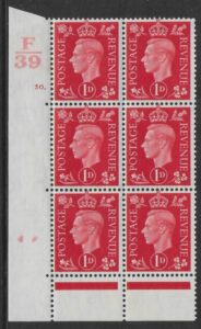 1937  1d scarlet.  Q4 (SG.463) cylinder 30 dot. control F39 perf E/P  U/M (MNH).