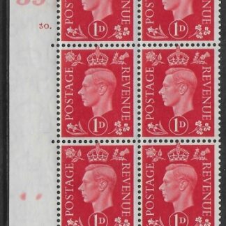 1937  1d scarlet.  Q4 (SG.463) cylinder 30 dot. control F39 perf E/P  U/M (MNH).