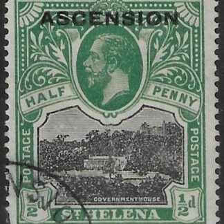 1922 Ascension KGV   SG.1 ½d black & green stamp of St. Helena overprinted 'Ascension'  Used