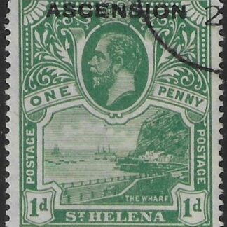 1922 Ascension KGV  SG.2  1d  green. stamp of  St Helena overprinted 'Ascension'  Used