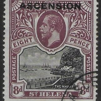 1922 Ascension KGV SG6 8d Black & purple  Stamp overprinted 'Ascension' Used