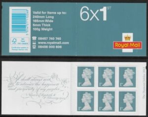 MB11  6 x 1st  Diamond Jubilee issued 2012 contains U3275 . code 'MSND'  Walsall.