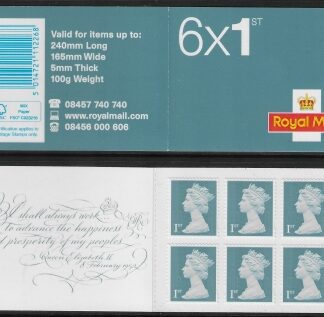 MB11  6 x 1st  Diamond Jubilee issued 2012 contains U3275 . code 'MSND'  Walsall.