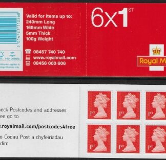 MB12a   6 x 1st vermilion. containing sg U3024 (code MSIL  M13L) Walsall .