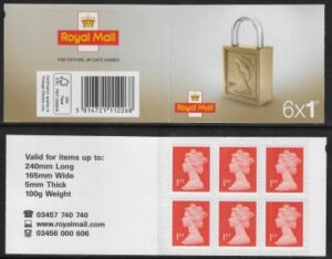 MB17 6 x 1st vermilion 'Padlock on Cover ' code MSIL M16L SBP all upright ISP Walsall.