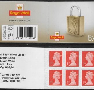 MB17  6 x 1st  vermilion 'Padlock on Cover '  code MSIL M16L SBP all upright  ISP Walsall.
