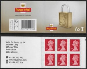 MB18  6 x 1st  brt. scarlet 'Padlock on Cover 'new font  code MSIL M16L SBP s/L  ISP Walsall.