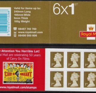 MB4g 6 x 1st Issued 2008 containing sg 2295  with 'Carry On' advert  inside. Walsall