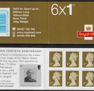 MB4d  6 x 1st Issued 2007 containing sg 2295   with Machin inscription inside. Walsall