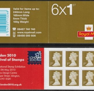 MB8b  6 x 1st Issued 2010 contains U3019  (code 'MSIL' MA10) London 2010 on tab. Walsall.