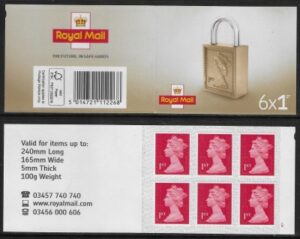 MB18a 6 x 1st brt. scarlet 'Padlock on Cover ' code MSIL M19L SBP s/L. ISP Walsall.