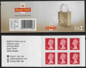 MB18a 6 x 1st brt. scarlet 'Padlock on Cover ' code MSIL M18L SBP L/s. ISP Walsall.