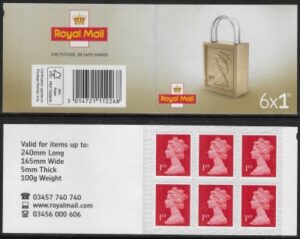 MB18a 6 x 1st brt. scarlet 'Padlock on Cover ' code MSIL M17L SBP L/s ISP Walsall.