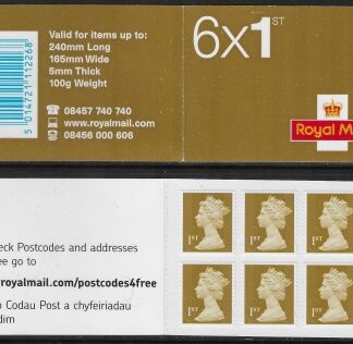 MB8a  6 x 1st Issued 2010 contains U3019  (code 'MSIL' MA10) postcodes4free lower case 'p'   7mm strip.Walsall.