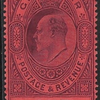 1908 Gibraltar. SG.64 KEVII £1 deep purple black/red. very lightly mounted mint. (see scan of back)