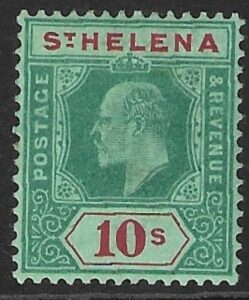 1908 St Helena  SG.70 10/- green & red-green. lightly mounted mint.