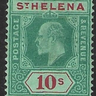 1908 St Helena  SG.70 10/- green & red-green. lightly mounted mint.