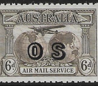 1931  Australia  SG.139a  6d sepia 'Air' stamp overprinted 'O S'  Unmounted mint.