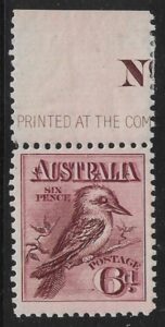 1913  Australia  SG.19 6d claret 'Kookaburra' .  U/M (MNH)