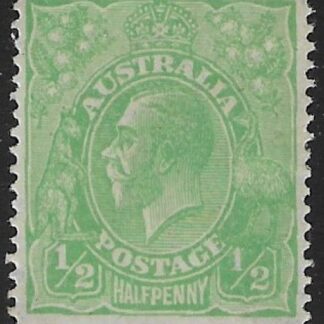 1918  Australia  SG.48a  ½d green 'variety thin fraction at right'. mounted mint.