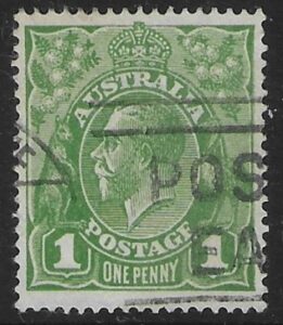 1924  Australia  SG.76d 1d sage green. variety 'RA joined'  used