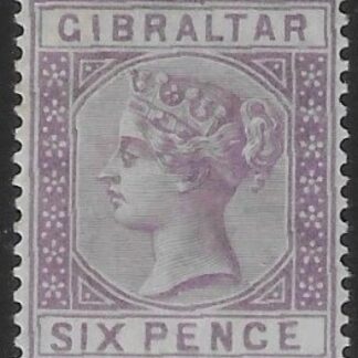 1887  Gibraltar SG.13  6d lilac.  mounted mint.