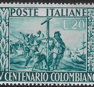 1951 Italy - SG.786  20L turquoise green. Columbus Birth Cent.. U/M (MNH).