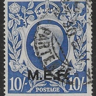 1943 SG. M21 10/- ultramarine. overprinted M.E.F.  used.