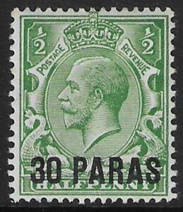 1921 British Levant SG.41 30pa on ½d green. mounted mint.