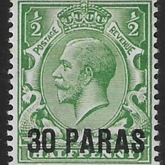 1921 British Levant  SG.41  30pa on ½d green. mounted mint.