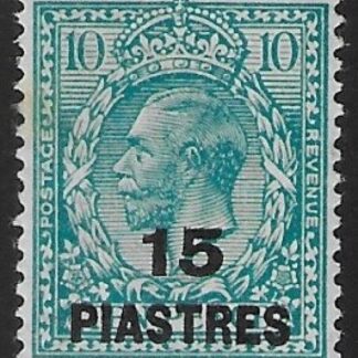 1921 British Levant  SG.46  15pi on 10d turquoise blue. mounted mint.